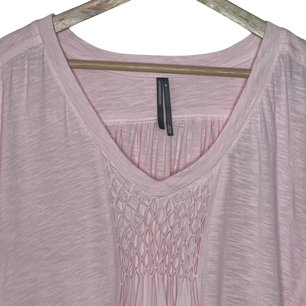 Anthropologie Light Pink Smocked V-Neck Peplum Top Relaxed Fit XL - Picture 4 of 8